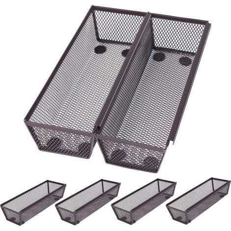 Lot de 6 paniers de rangement en maille bronze – Acier solide – Dimensions 25 x 8 x 5 cm – Antidérapants pour tiroirs de cuisine