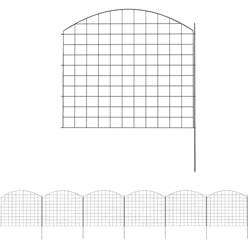 Lot de 6 panneaux de clôture de jardin dim. totales 4,60L x 0,97H m acier thermolaqué noir