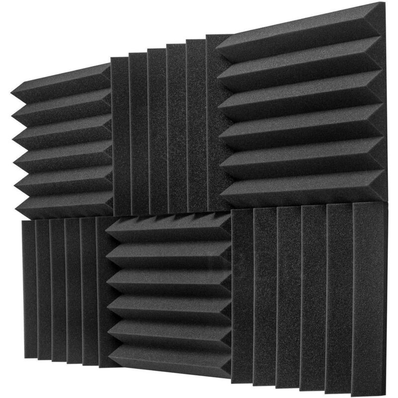 Lot de 6 Panneaux de Mousse Acoustique, 5 x 30 x 30cm Cales pour Studio Panneau Mural Insonorisant Ignifuge Panneaux Muraux (Noir)