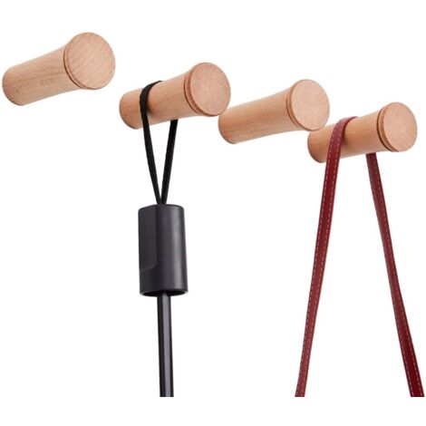 Lot de 6 patères murales en bois coniques – Crochets muraux décoratifs en hêtre