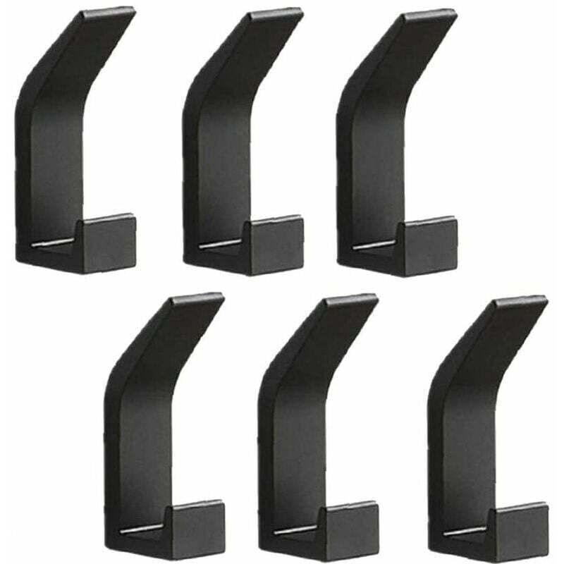 Lot de 6 patères murales patères porte-serviettes crochets de porte sans perçage patères en aluminium porte-manteau mural autocollant, noir