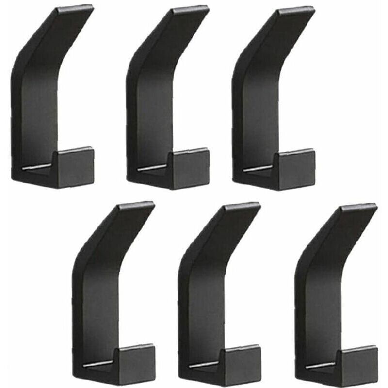 Lot de 6 patères murales patères porte-serviettes crochets de porte sans perçage patères en aluminium porte-manteau mural autocollant, noir