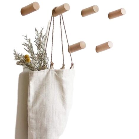 Lot de 6 patères murales rondes en bois – Crochets porte-manteaux en hêtre naturel