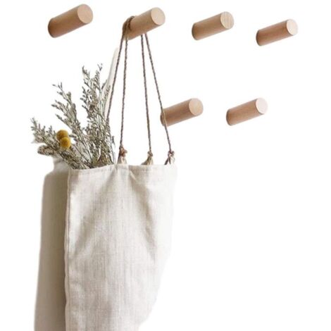 Lot de 6 patères murales rondes en bois – Crochets porte-manteaux en hêtre naturel