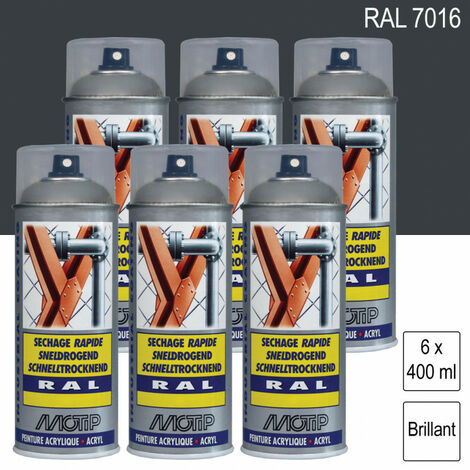 Lot de 6 peintures aérosol RAL 7016 gris anthracite brillant 400ml – Anticorrosion – Résistant aux chocs et éraflures – Séchage rapide – Motip