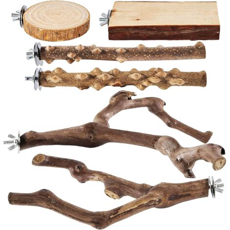 Lot de 6 perchoirs à mâcher en bois naturel pour oiseau - Perchoir de siège
