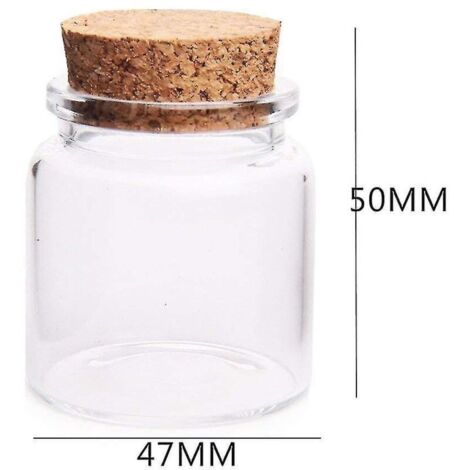 Lot de 6 petites bouteilles en verre de 50 ml (47 mm x 50 mm) avec bouchon en liège, petits pots de rangement pour épices, cadeaux de mariage