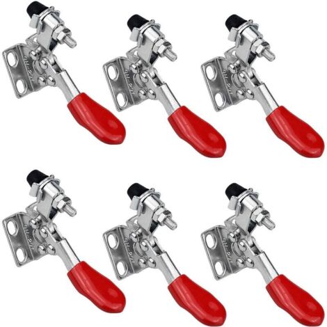 Lot de 6 Pince à Bascule en Métal Horizontal Sauterelle, Serrage à Genouillère Type Vertical en Fer Galvanisé Pince à Levier GH-201 27kg