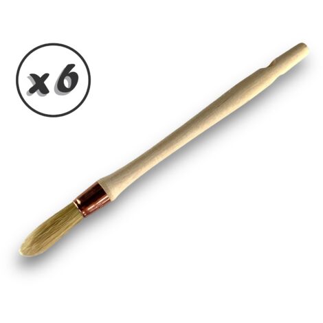 Lot de 6 pinceaux de pouce à rechampir  Brosse ronde en soie blanche  Ø 15 mm  Idéal peinture rénovation volets moulures plinthes angles persiennes  Manche bois brut  Kibros 371D1530x6