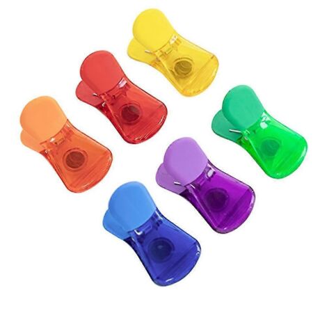 Lot de 6 pinces à sacs en plastique multi-usages, pour sachets de chips et aliments. Pinces alimentaires colorées avec fermeture hermétique.