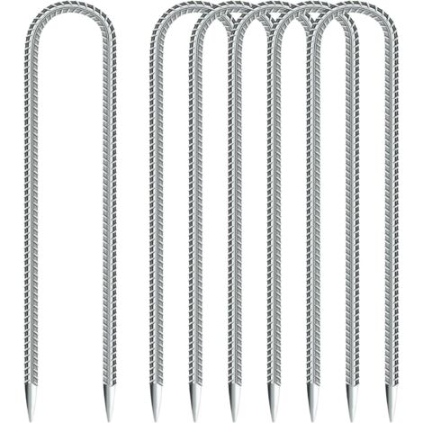 Lot de 6 piquets d'ancrage au sol - 30 cm de long - Crochet en U - Clous de tente - Crochets pour sécuriser clôture, trampoline, auvent de camping, piquets de jardin (6 pièces, argentés)