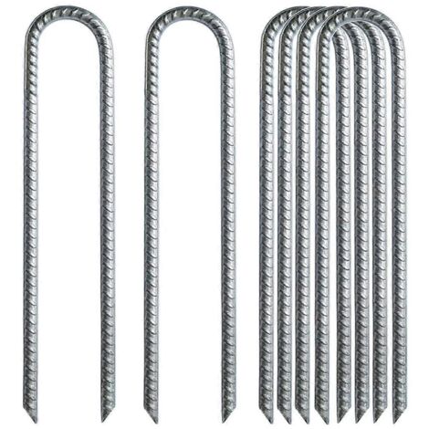 Lot de 6 piquets d'ancrage en acier galvanisé pour jardin, robustes et résistants, avec armatures en U.