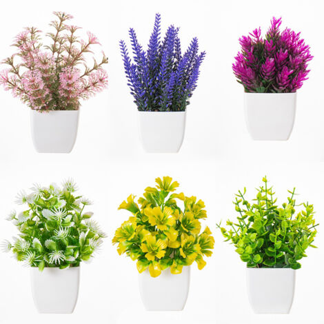 Lot de 6 plantes artificielles en pot, Petites plantes sans entretien – Ne décolore pas – Décor idéal pour bureau, maison, table