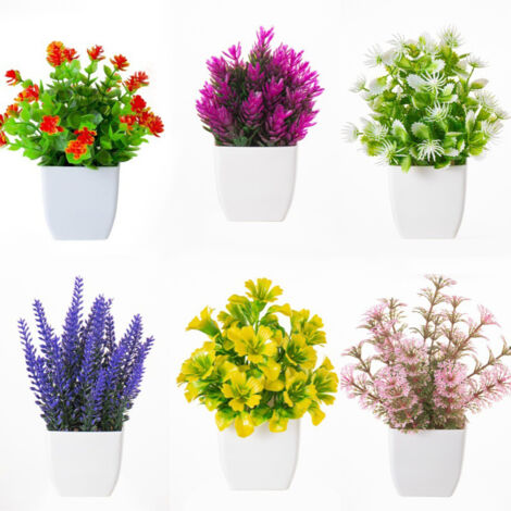 Lot de 6 plantes artificielles en pot, Petites plantes sans entretien – Ne décolore pas – Décor idéal pour bureau, maison, table