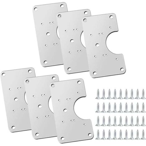 Lot de 6 plaques de réparation de charnières en acier inoxydable avec 36 vis et 12 trous de fixation pour la réparation de portes, placards, meubles