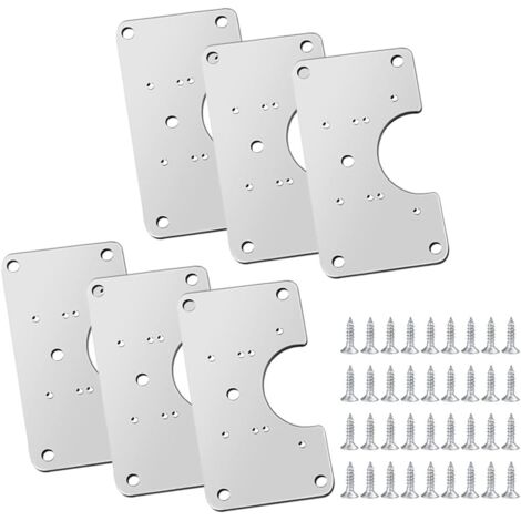 Lot de 6 plaques de réparation de charnières en acier inoxydable avec 36 vis et 12 trous de fixation pour la réparation de portes, placards, meubles