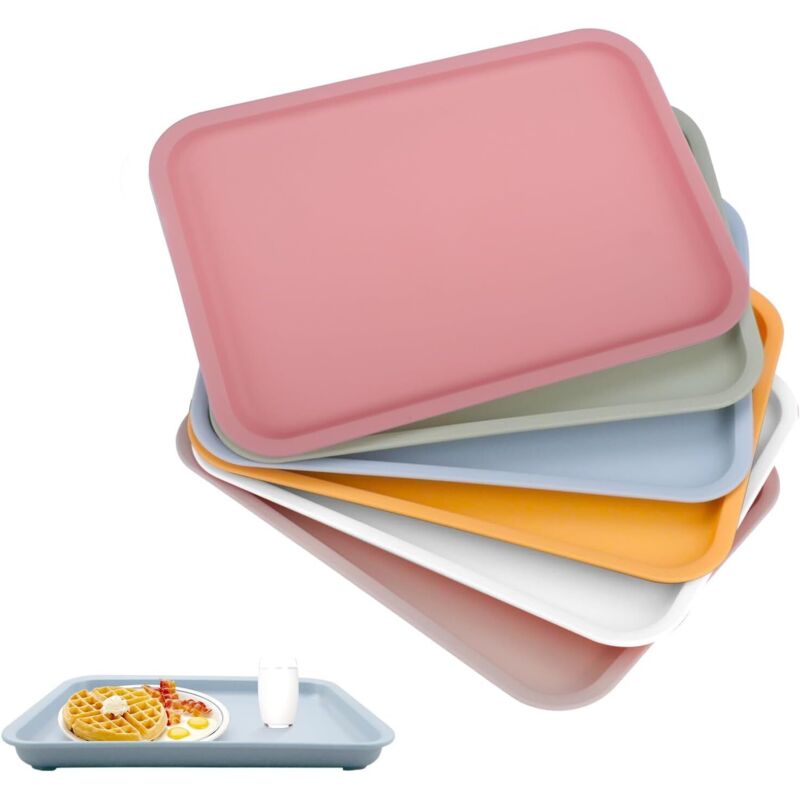 Lot de 6 Plateaux et Plateaux en Plastique antidérapant pour Cuisine Commerciale, Salle à Manger, café - 24,5 x 17,5 cm - 6 Couleurs