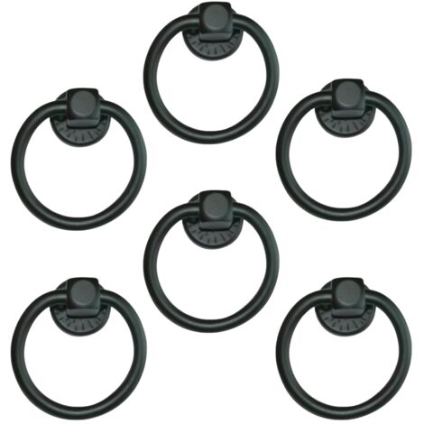 Lot de 6 poignée de tirage noire,poignée ronde robuste, boutons de meubles boutons de cuisine anneaux de tiroir - Format : 5.2 x 11 cm