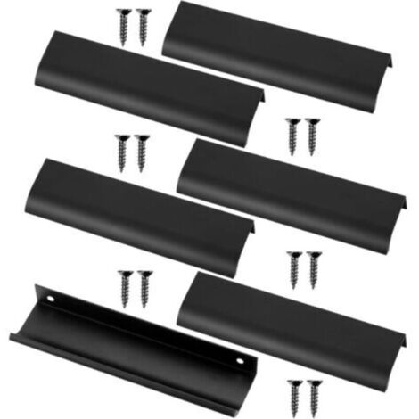 Lot de 6 Poignées de Meuble, Poignée Tiroir, Poignées Meuble Armoire de Cuisine, Dissimulées Poignées de Porte pour Armoire Porte (128 mm, Noir)