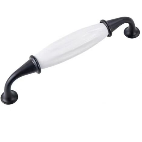 Lot de 6 poignées de meubles en céramique noir et blanc, poignées arquées, entraxe 128 mm