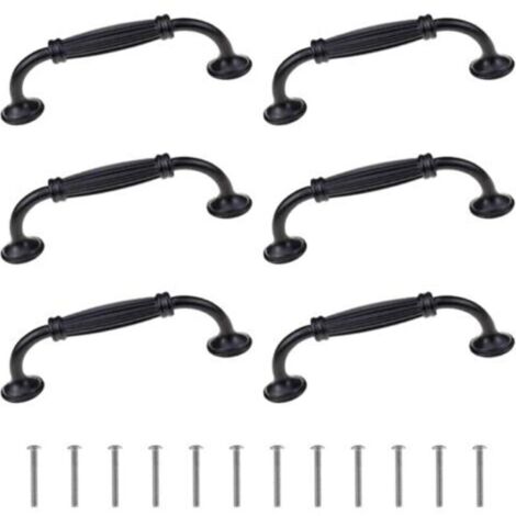 Lot de 6 poignées de porte d'armoire européenne, longues en forme d'arc, poignées de tiroir, d'armoire - En alliage d'aluminium - Pour armoires de cuisine, penderie - Noir