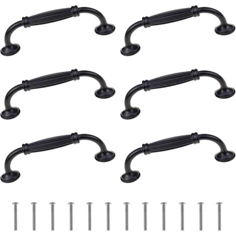 Lot de 6 poignées de porte d'armoire européenne, longues en forme d'arc, poignées de tiroir, d'armoire - En alliage d'aluminium - Pour armoires de cuisine, penderie - Noir