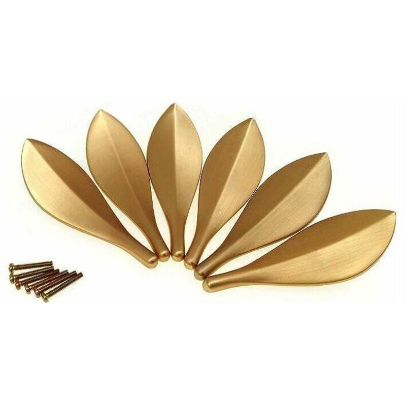 Lot de 6 poignées de porte de placard en forme de feuille dorée - Style art déco tendance Debuns