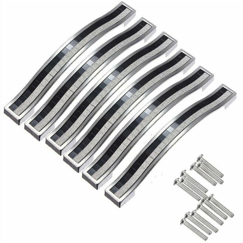 Lot de 6 poignées de porte décoratives en cristal de 128 mm, pour meubles, tiroirs, placards, poubelles, armoires, argent et noir.