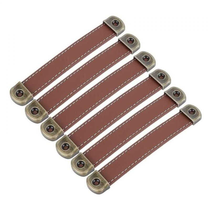 Lot de 6 poignées en cuir, poignées d'armoire en cuir vintage - poignées de meubles, poignées de cuisine en cuir marron, entraxe 128 mm