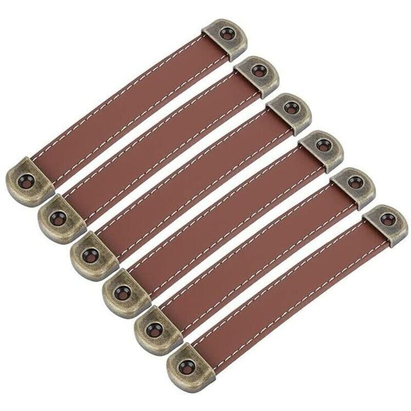 Lot de 6 poignées en cuir Poignées de meubles en cuir vintage – Poignées d'armoires Poignées en cuir Poignée de meuble de cuisine Marron Entraxe 128