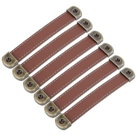 Lot de 6 poignées en cuir Poignées de meubles vintage en cuir–Poignées d'armoire poignées cuir poignee meuble de cuisine Brun Entraxe 128mm