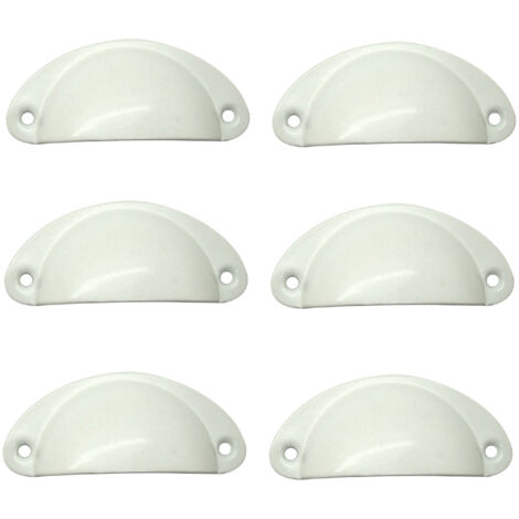 Lot de 6 poignées vintage en forme de coquillage, 35 x 80 mm, finition chromée argentée, semi-circulaires, pour la décoration de meubles, placards et tiroirs, avec vis de fixation.