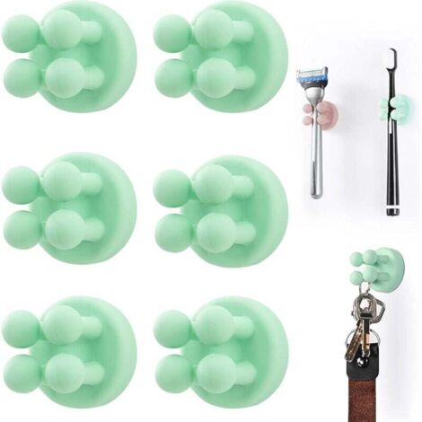 Lot de 6 porte-brosses à dents en silicone, porte-rasoir multifonction, étanche, autocollant, pour salle de bain, cuisine, salon, bureau (vert)