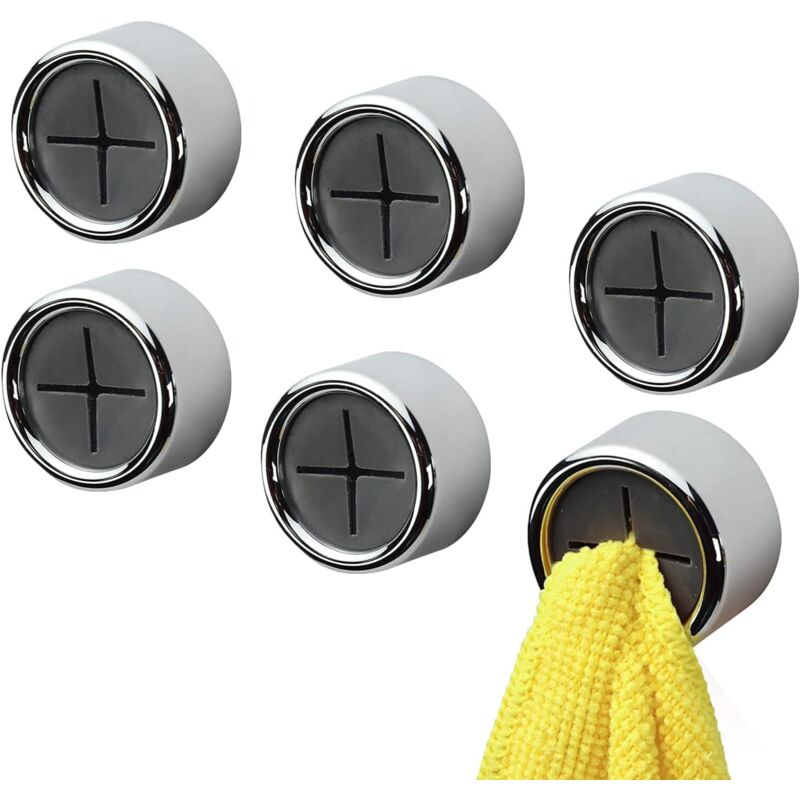 Ersandy - Lot de 6 porte-torchons, crochets auto-adhésifs ronds, crochets de cuisine, porte-serviettes à ventouse pour salle de bain, armoire et