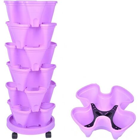 Lot de 6 Pots à Fraises 3D Empilables – Jardinière Multicouche Culture Verticale Fraisiers Herbes Jardin Balcon