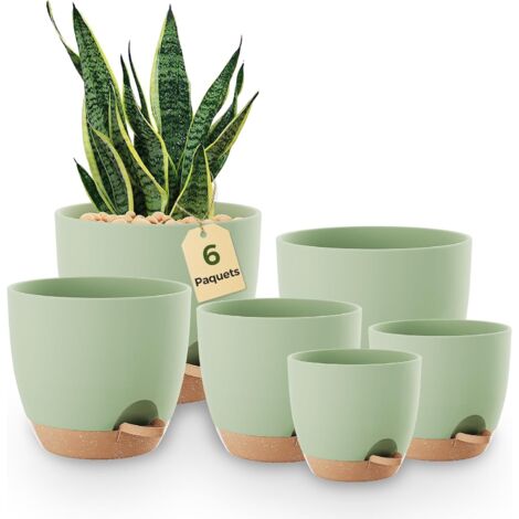 Lot de 6 pots de fleurs à arrosage automatique - Noir - 12,7 cm/14 cm/15,2 cm/16,5 cm/17,8 cm/20,3 cm - Avec soucoupe, pots de culture, plantes d'intérieur, décoration de rebord de fenêtre