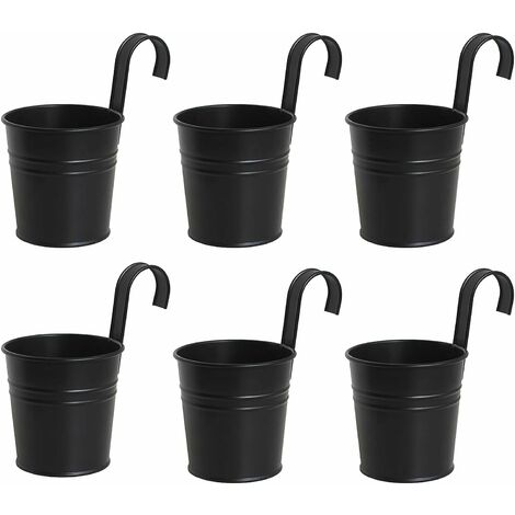 Lot de 6 pots de fleurs à suspendre en fer noir avec crochet amovible pour extérieur intérieur ou extérieur