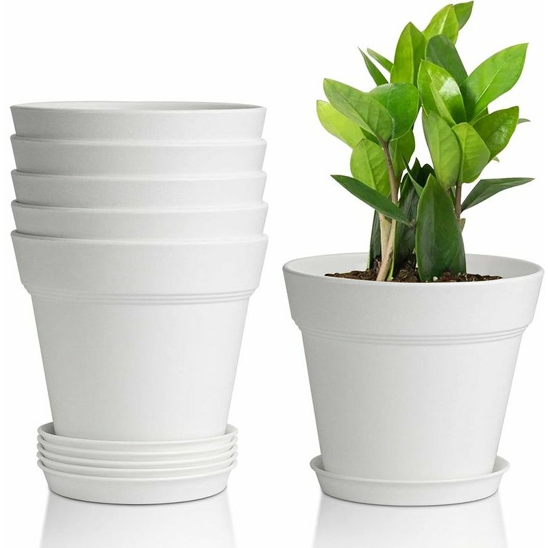 Lot de 6 pots de fleurs en plastique blanc avec système d'irrigation par évent pour balcon extérieur intérieur jardin