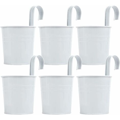 Lot de 6 Pots de Fleurs Interieur Suspendu en Metal avec Crochet Amovible Decoration Jardinage Blanc