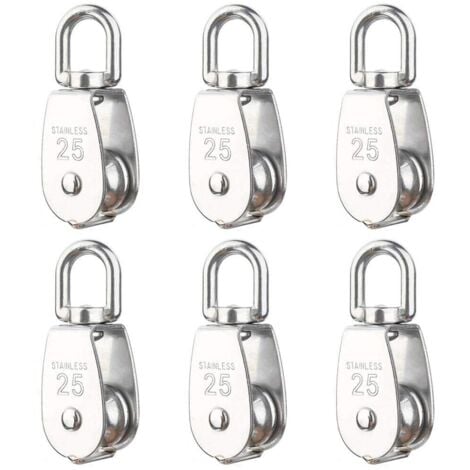 SHMSHNG Lot de 6 poulies de levage m25 chargeant 150 kg, bloc de poulie de corde de levage pivotant en acier inoxydable 304 robuste