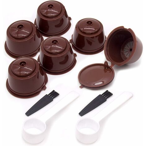 Lot de 6 pour Dolce Gusto Tasse à filtre à capsules de café rechargeable réutilisable avec 2 cuillères à café et 2 brosses