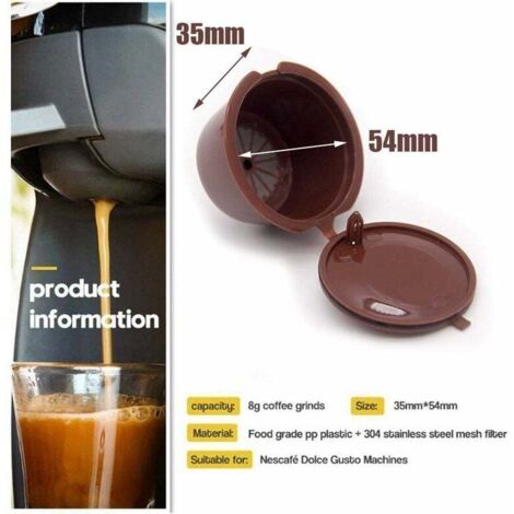 Lot de 6 pour Tasse à filtre à capsules de café rechargeable réutilisable avec 2 cuillères à café et 2 brosses