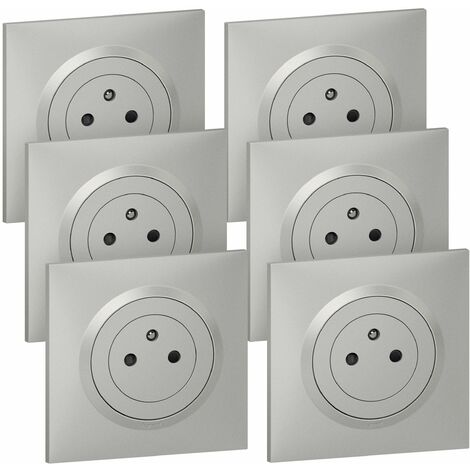 Lot de 6 prises 2P+T Affleurante avec terre Dooxie Aluminium - Griffes non fournies - Legrand