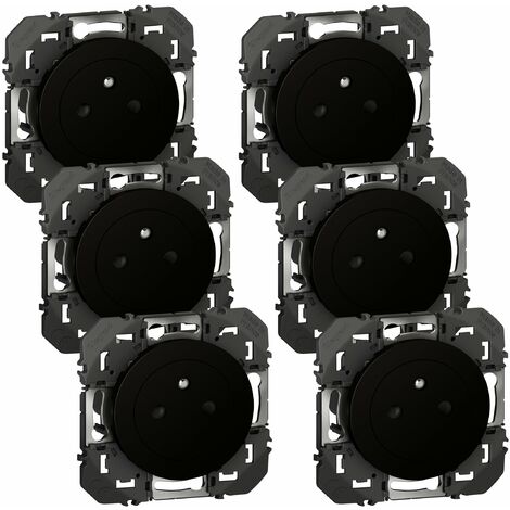 Lot de 6 prises 2P+T Affleurante avec terre Dooxie Noir - Composable - Legrand