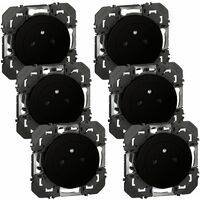 Lot de 6 prises 2P+T Affleurante avec terre Dooxie Noir - Composable - Legrand