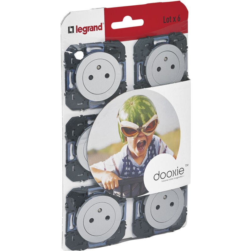 Legrand - Lot de 6 prises de courant avec terre Surface Dooxie - Aluminium