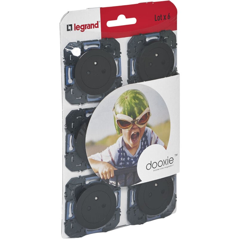 Legrand - Lot de 6 prises de courant avec terre Surface Dooxie - Noir