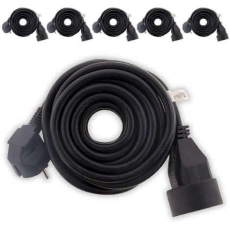 Lot de 6 prolongateurs 16A 2P+T HO5VV-F 3G1,5mm² - Noir 5m - Zenitech