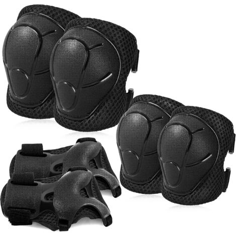 Lot de 6 protections enfants, coloris noir, ensemble de protections sport