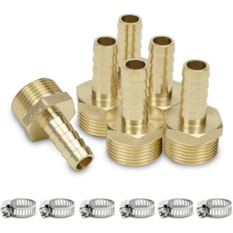 Lot de 6 raccords cannelés 14 mm, laiton, filetage BSP mâle 1/2 pouce, colliers inclus, outils pneumatiques